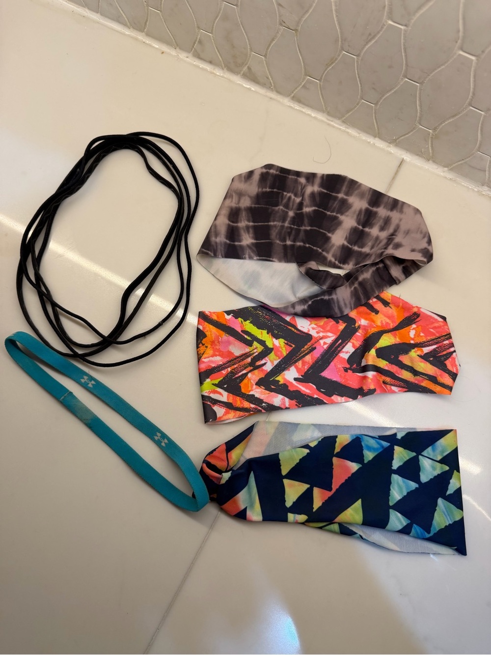 Under Armour Kids Teal Elastic Headband + Assorted Multicolor Printed Headbands